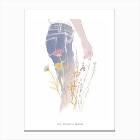 Live Life In Full Bloom Poster Floral Blue Jeans Line Art 2 Canvas Print