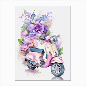Pink Scooter With Flowers Canvas Print