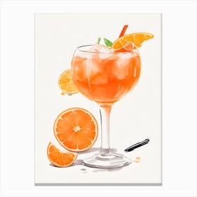Aperol With Ice And Orange Watercolor Vertical Composition 6 Canvas Print