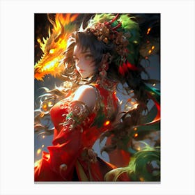 Chinese Girl With Dragon Canvas Print