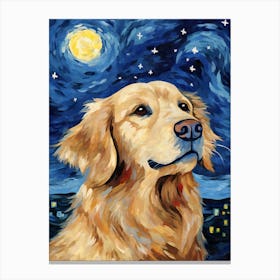 Golden Retriever Starry Night Dog Portrait Canvas Print