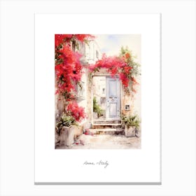 Rome, Italy   Mediterranean Doors Watercolour Painting 4 Poster Canvas Print
