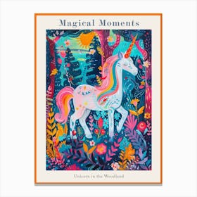 Floral Fauvism Style Unicorn In The Woodland 2 Poster Canvas Print