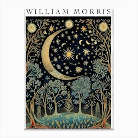 William Morris |Flowers Moon And Stars William Morris Style Art Print Canvas Print