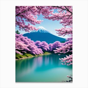 Sakura Cherry Blossoms In Spring Mount Fuji Japan Beautiful Lake Landscape Canvas Print