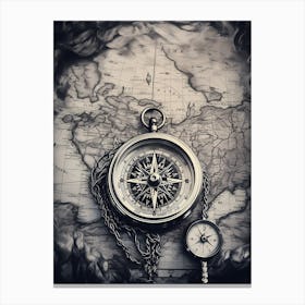 Compass On A Map 12 Canvas Print