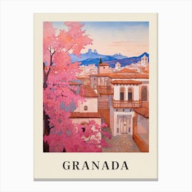 Granada Spain 6 Vintage Pink Travel Illustration Poster Canvas Print