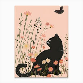 Black Cat In Flowers 3 Canvas Print