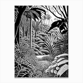 Royal Botanic Gardens, Melbourne, Australia Linocut Black And White Vintage Canvas Print