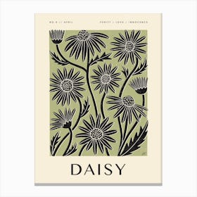 Rustic April Birth Flower Daisy Black Green Canvas Print