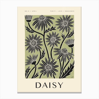Rustic April Birth Flower Daisy Black Green Canvas Print