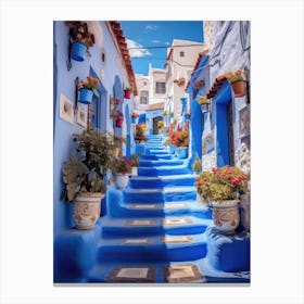 Blue Street In Chefchaouen, Morocco Canvas Print