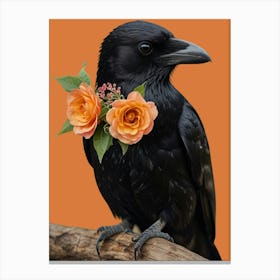 Crow With Roses Canvas Print