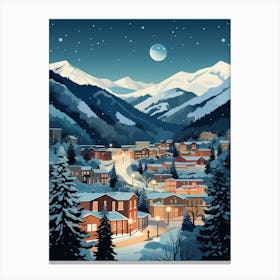 Winter Travel Night Illustration Aspen Colorado 1 Canvas Print