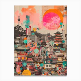 Seoul   Retro Collage Style 1 Canvas Print