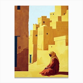 Arabian Woman Sitting In Front Of A Building Canvas Print