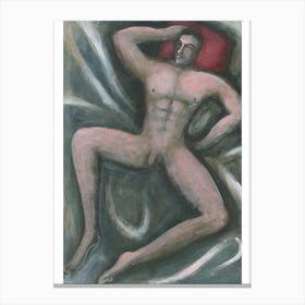 Male Nude On A Red Pillow - painting adult mature homoerotic man Anton Maliar Canvas Print