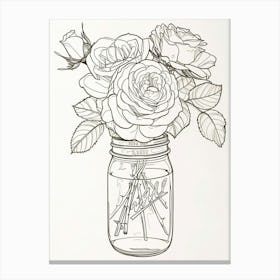 Rose In A Mason Jar Line Drawing 1 Canvas Print