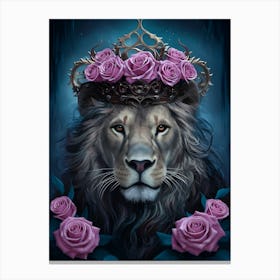 Lion With Roses Canvas Print