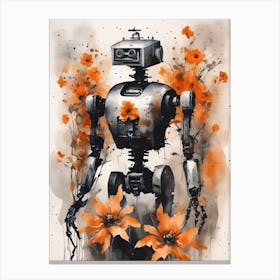 Robot Abstract Orange Flowers Painting (1) Canvas Print