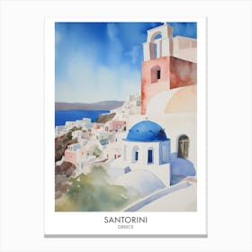 Santorini Greece Watercolour Travel Poster 4 Canvas Print