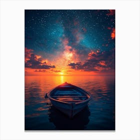 Starry Sky With A Boat Canvas Print