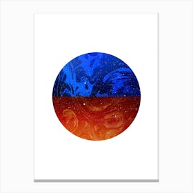 Circular Blue Orange Split Marble Artwork Canvas Print