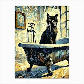 black cat in bathtub Canvas Print