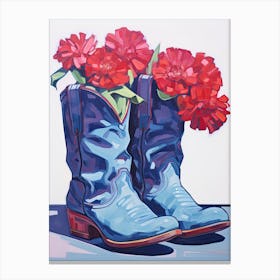 A Painting Of Cowboy Boots With Red Flowers, Fauvist Style, Still Life 5 Canvas Print