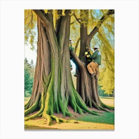 Two Men Working On A Tree Canvas Print