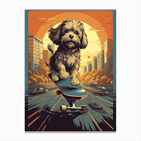 Havanese Dog Skateboarding Illustration 2 Canvas Print