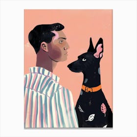 Illustration Of A Man And Dog Canvas Print