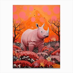 Floral Abstract Orange Linocut Inspired Rhino 3 Canvas Print