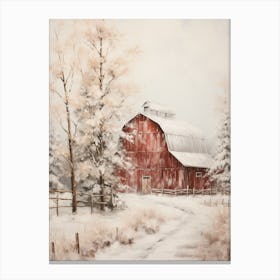 Red Barn In Winter Canvas Print