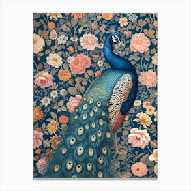Floral Peony Peacock Vintage Canvas Print