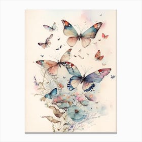 Butterflies Flying In The Sky Watercolour Ink 2 Canvas Print