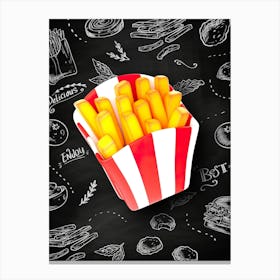 French fries, plastic 3D — Food kitchen poster/blackboard, photo art Canvas Print