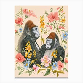Folksy Floral Animal Drawing Gorilla 5 Canvas Print