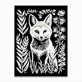 Linocut Fox Illustration Black 10 Canvas Print