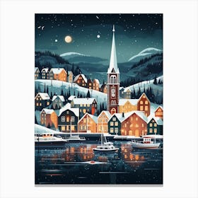 Winter Travel Night Illustration Troms Norway 2 Canvas Print