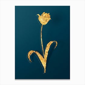 Vintage Didier's Tulip Botanical in Gold on Teal Blue n.0053 Canvas Print