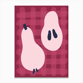 Two Pears On A Checkered Tablecloth Pink Red 1 Canvas Print
