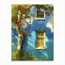 Blue House With Tree Canvas Print