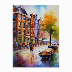 The city of Amsterdam, Netherlands, streets, cafes, passing by, the beauty of summer, oil colors.26 Canvas Print