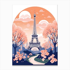 Eiffel Tower   Paris, France   Cute Botanical Illustration Travel 4 Canvas Print