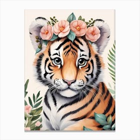 Baby Tiger Flower Crown Bowties Woodland Animal Nursery Decor (11) Canvas Print