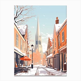 Vintage Winter Travel Illustration Canterbury United Kingdom 1 Canvas Print