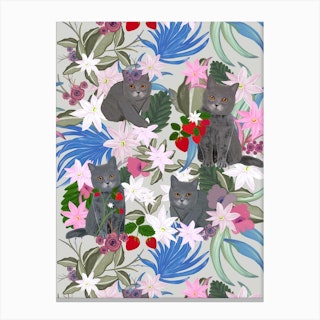 Cat With Strawberry Canvas Print