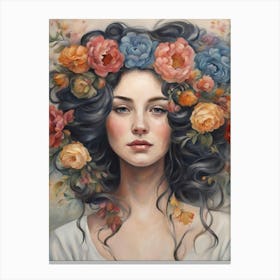 Girl With Flowers in her hair Canvas Print