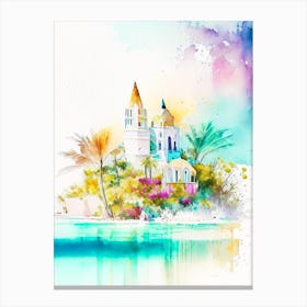 Isla Mujeres Mexico Watercolour Pastel Tropical Destination Canvas Print